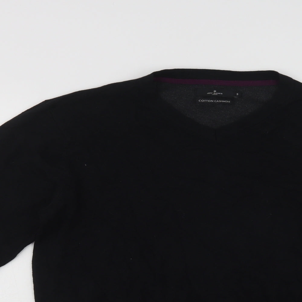 Jeff Banks Mens Black V-Neck  Cotton Pullover Jumper Size S