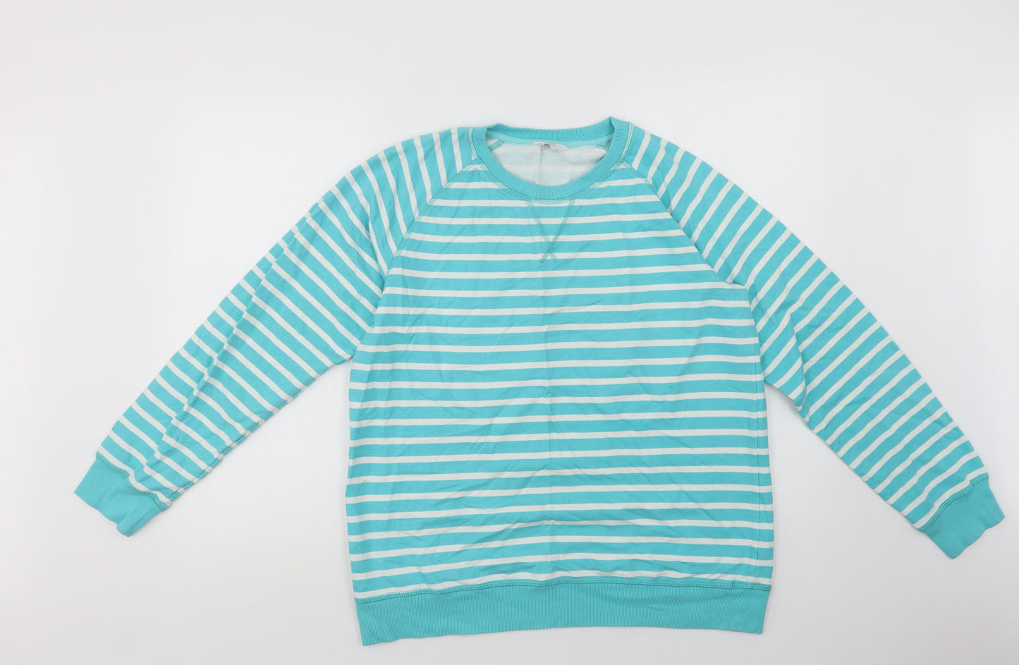 Cotton Traders  Womens Green Striped Cotton Pullover Sweatshirt Size 14