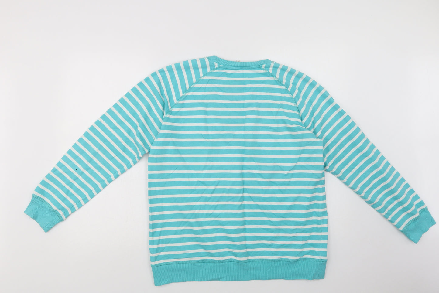 Cotton Traders  Womens Green Striped Cotton Pullover Sweatshirt Size 14