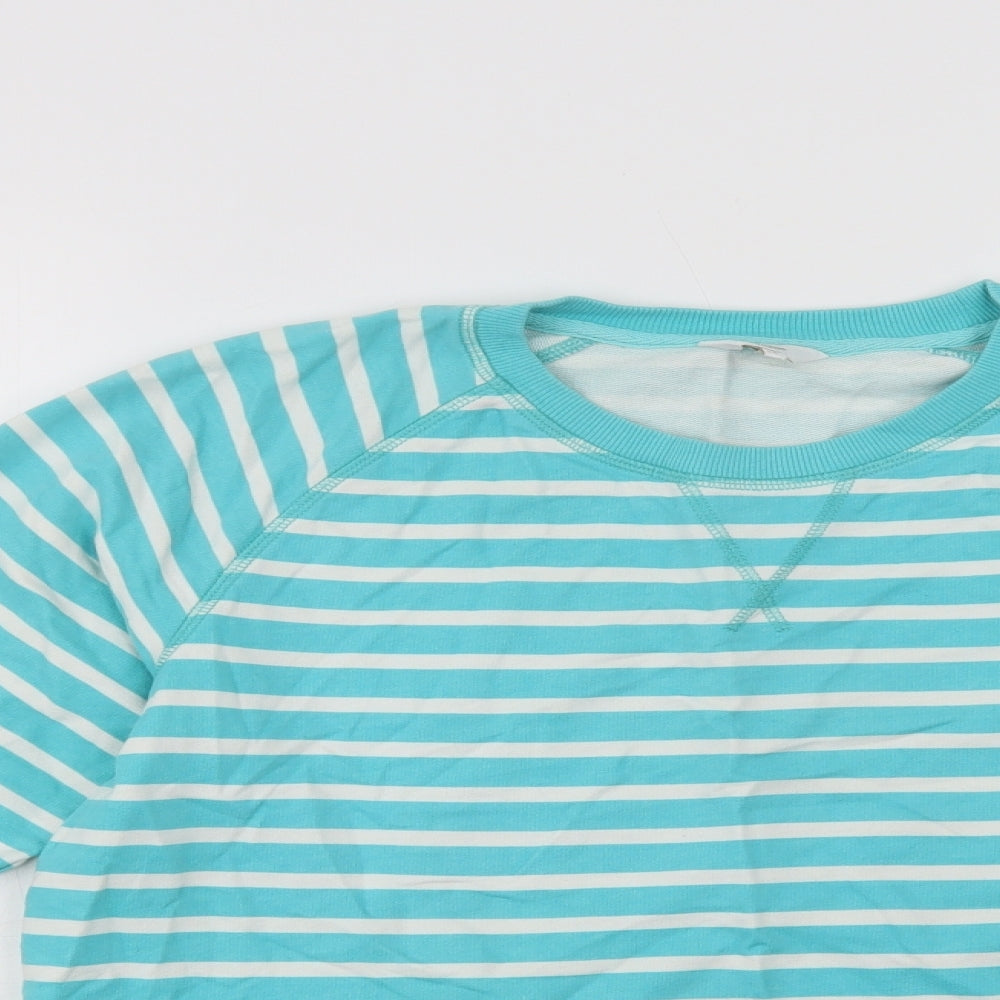 Cotton Traders  Womens Green Striped Cotton Pullover Sweatshirt Size 14