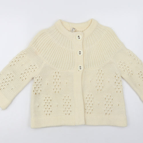 E-vie Womens Ivory Crew Neck  Acrylic Cardigan Jumper Size 14