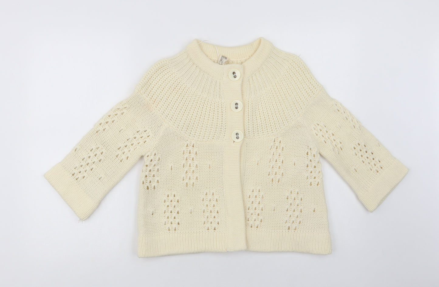 E-vie Womens Ivory Crew Neck  Acrylic Cardigan Jumper Size 14