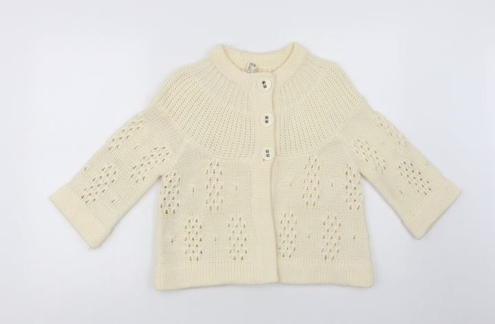 E-vie Womens Ivory Crew Neck  Acrylic Cardigan Jumper Size 14