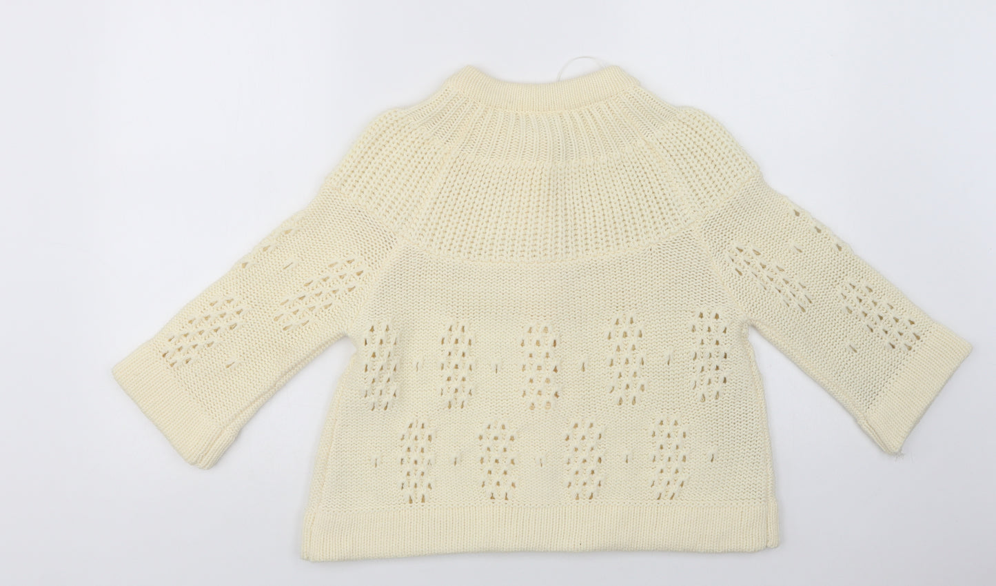 E-vie Womens Ivory Crew Neck  Acrylic Cardigan Jumper Size 14
