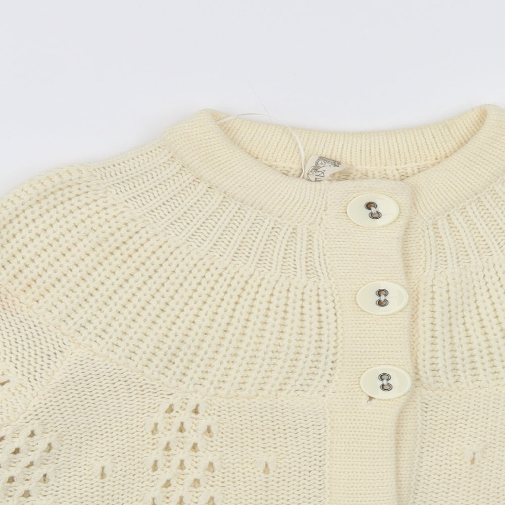 E-vie Womens Ivory Crew Neck  Acrylic Cardigan Jumper Size 14