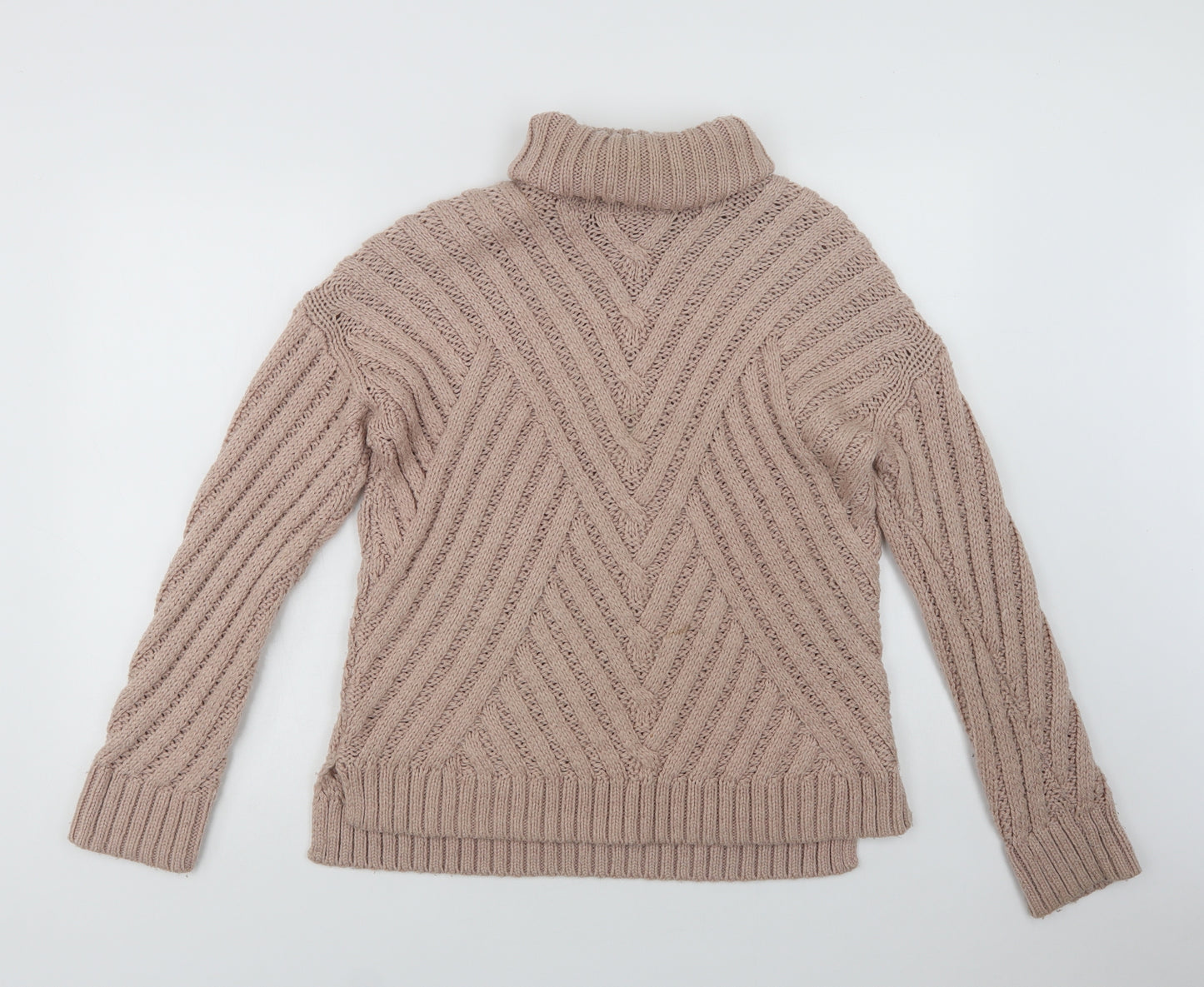TU Womens Beige Roll Neck  Acrylic Henley Jumper Size 12