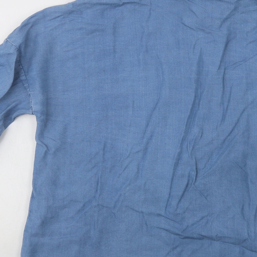 Zara Womens Blue  Lyocell Basic Button-Up Size M Collared