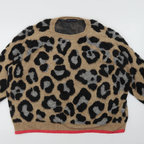 Marks and Spencer Womens Beige Crew Neck Animal Print Polyamide Pullover Jumper Size XL