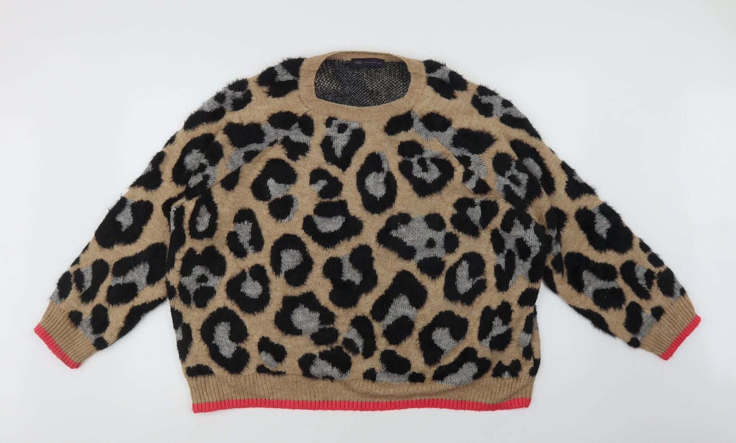 Marks and Spencer Womens Beige Crew Neck Animal Print Polyamide Pullover Jumper Size XL