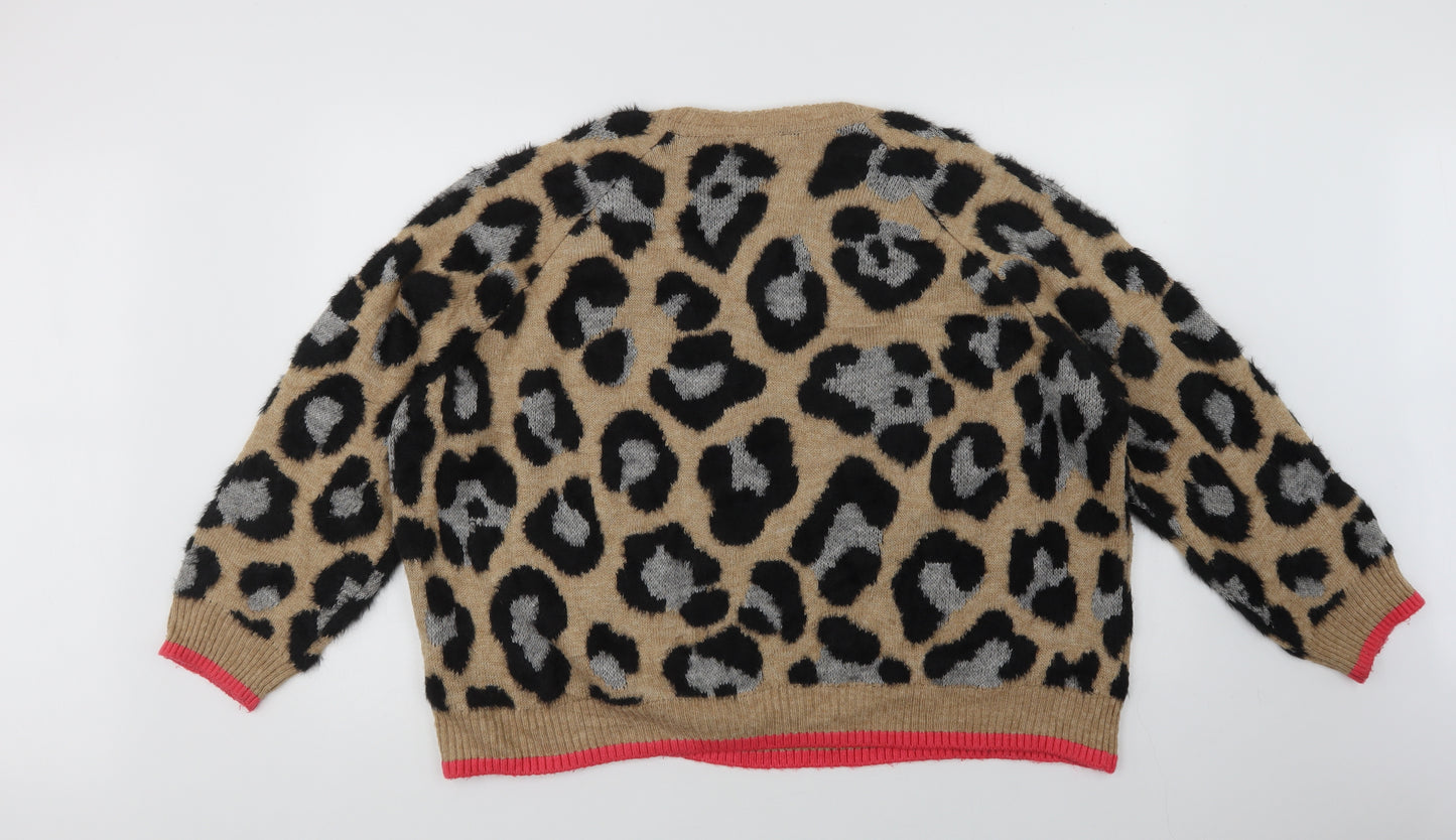 Marks and Spencer Womens Beige Crew Neck Animal Print Polyamide Pullover Jumper Size XL