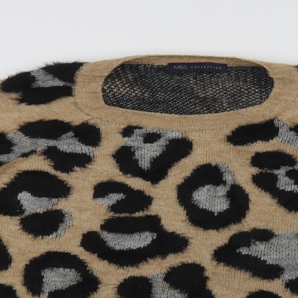 Marks and Spencer Womens Beige Crew Neck Animal Print Polyamide Pullover Jumper Size XL
