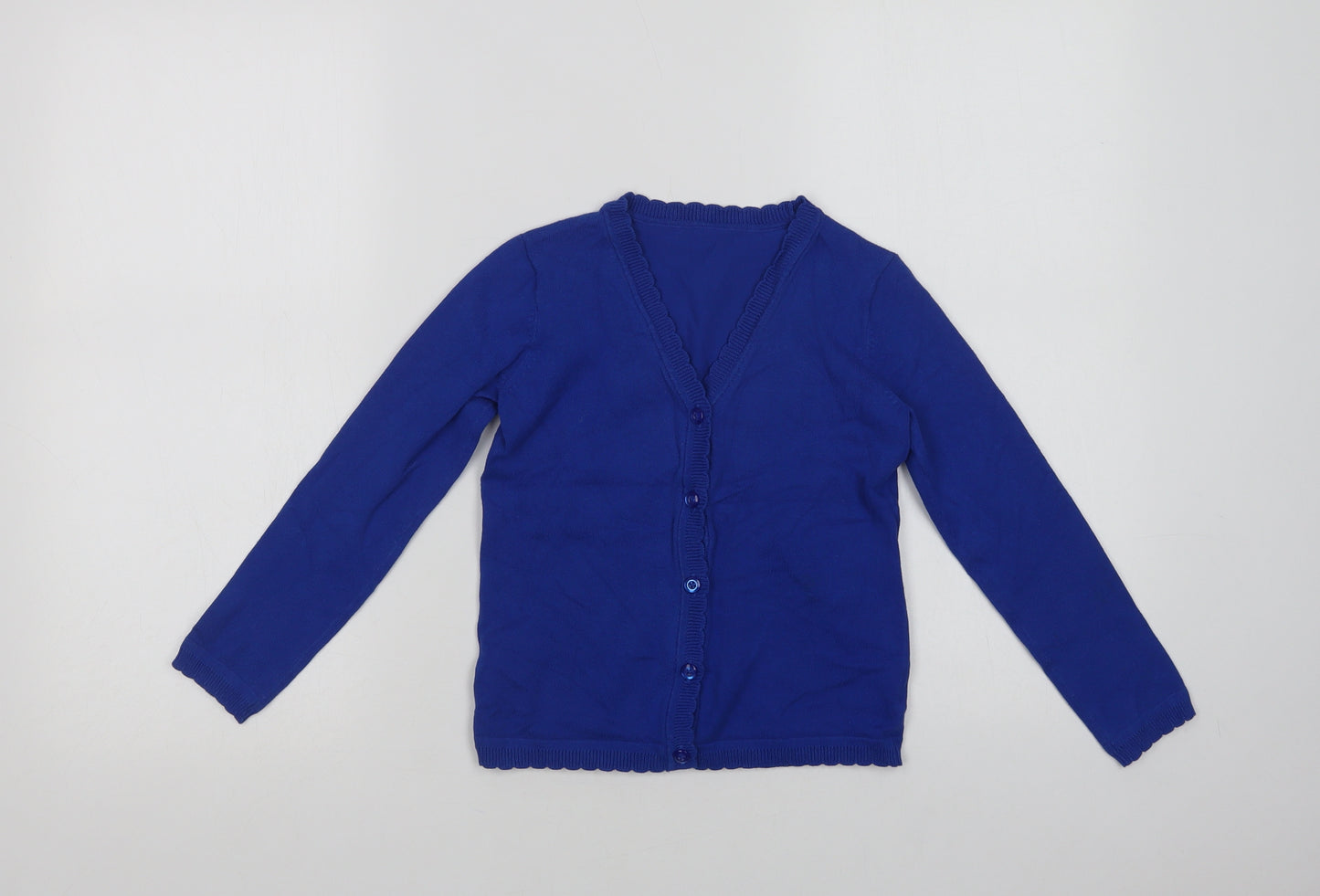 Matalan Girls Blue V-Neck  Cotton Cardigan Jumper Size 8 Years  Button - School Wear