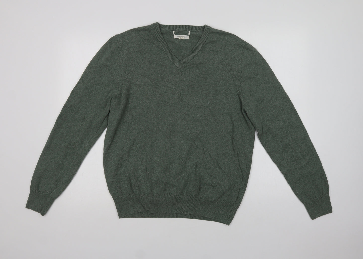 Marks and Spencer Mens Green V-Neck  Cotton Pullover Jumper Size L