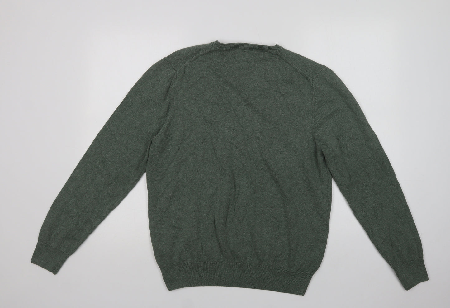 Marks and Spencer Mens Green V-Neck  Cotton Pullover Jumper Size L