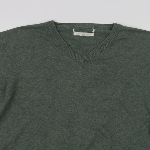 Marks and Spencer Mens Green V-Neck  Cotton Pullover Jumper Size L