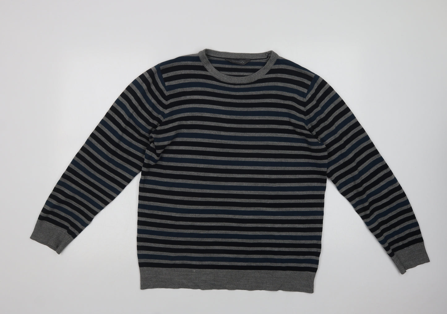 Primark Mens Blue Crew Neck Striped Acrylic Pullover Jumper Size M