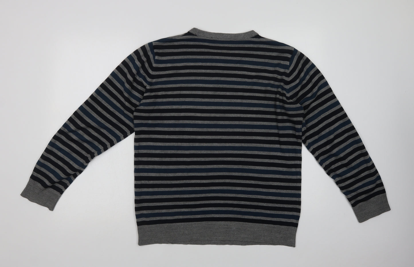 Primark Mens Blue Crew Neck Striped Acrylic Pullover Jumper Size M
