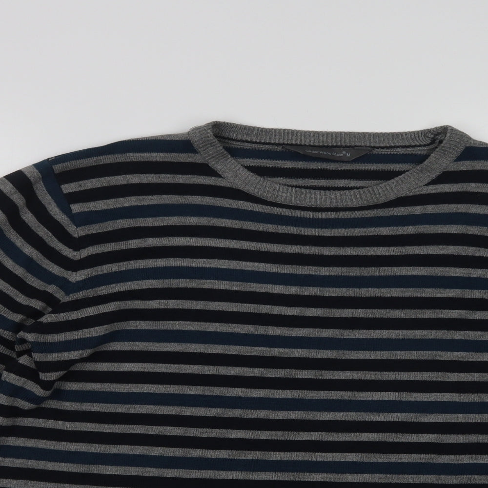 Primark Mens Blue Crew Neck Striped Acrylic Pullover Jumper Size M