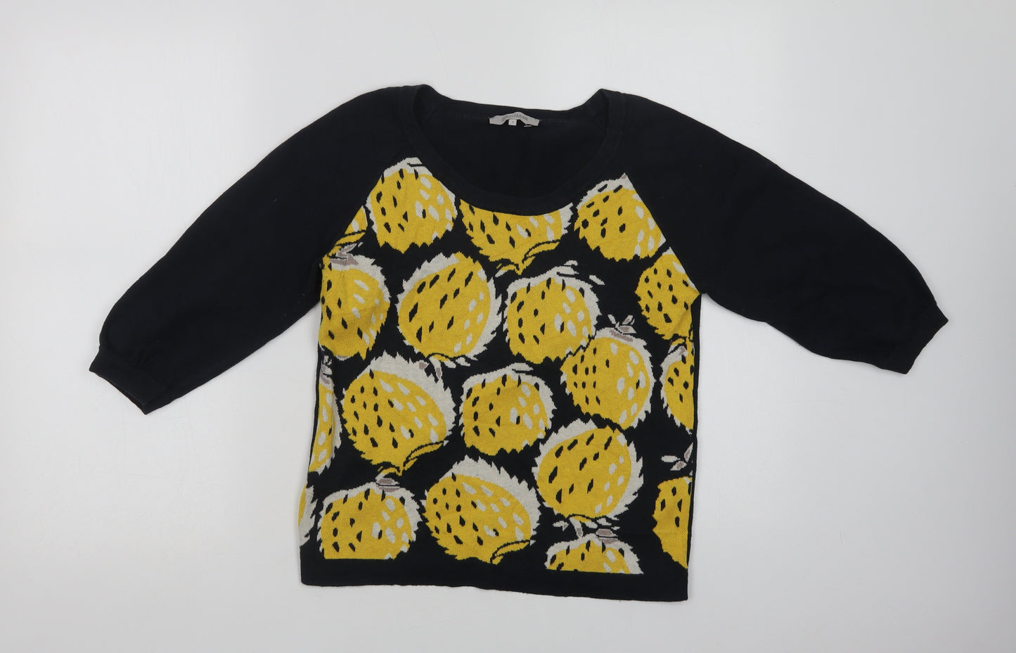 Great Plains Womens Black Crew Neck  Cotton Pullover Jumper Size S   - Fruit Print