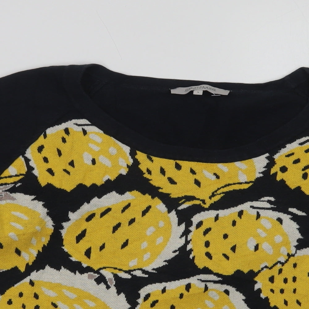Great Plains Womens Black Crew Neck  Cotton Pullover Jumper Size S   - Fruit Print