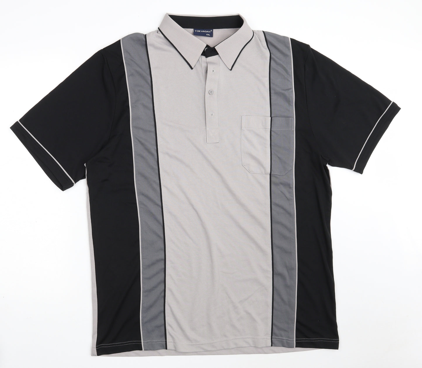 Tom Hagan Mens Grey  Cotton  Polo Size 2XL Collared Button - Colourblock