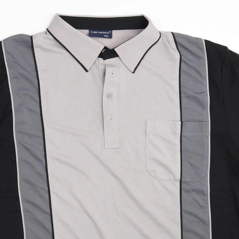 Tom Hagan Mens Grey  Cotton  Polo Size 2XL Collared Button - Colourblock
