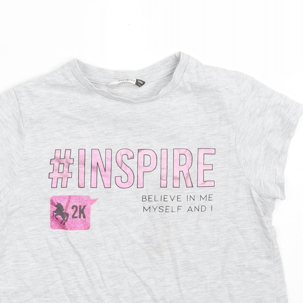 PEP & CO Girls Grey  Cotton Basic T-Shirt Size 7-8 Years Round Neck