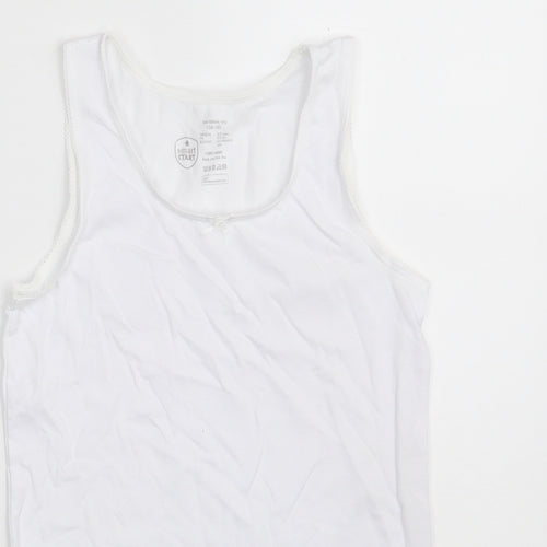 Preworn Girls White  100% Cotton Camisole Tank Size 8-9 Years Scoop Neck