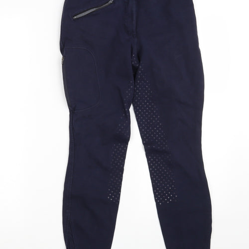 DECATHLON Womens Blue  Cotton Compression Trousers Size S L26 in Slim Zip