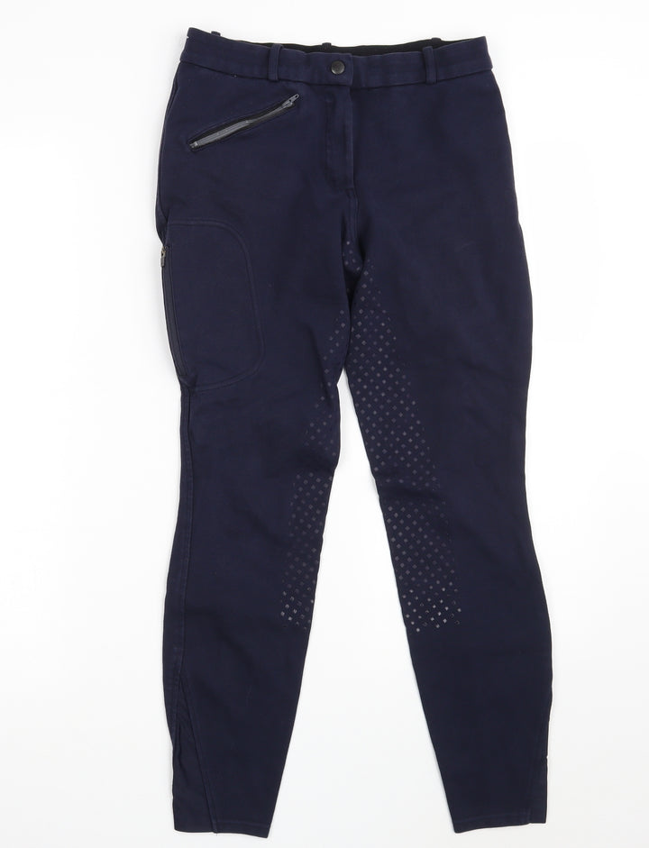 DECATHLON Womens Blue Cotton Compression Trousers Size S L26 in Slim Zip