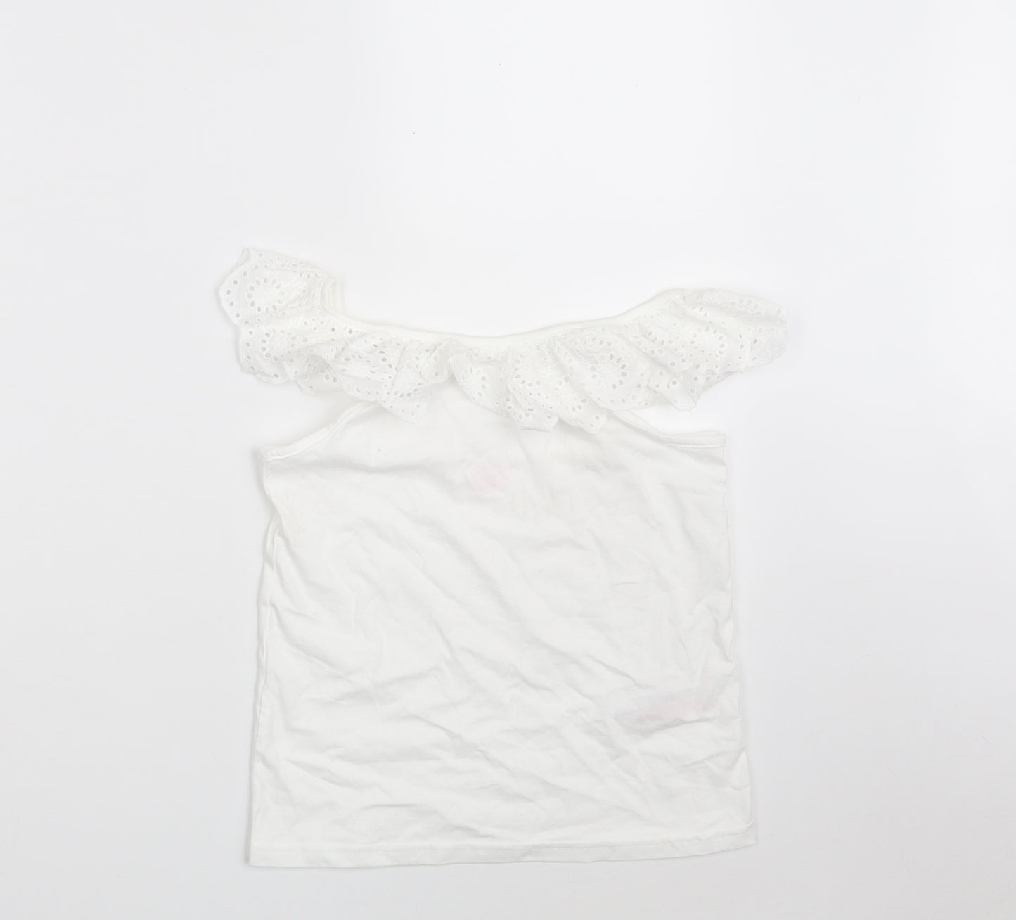Primark Girls White Floral 100% Cotton Camisole T-Shirt Size 8-9 Years Boat Neck
