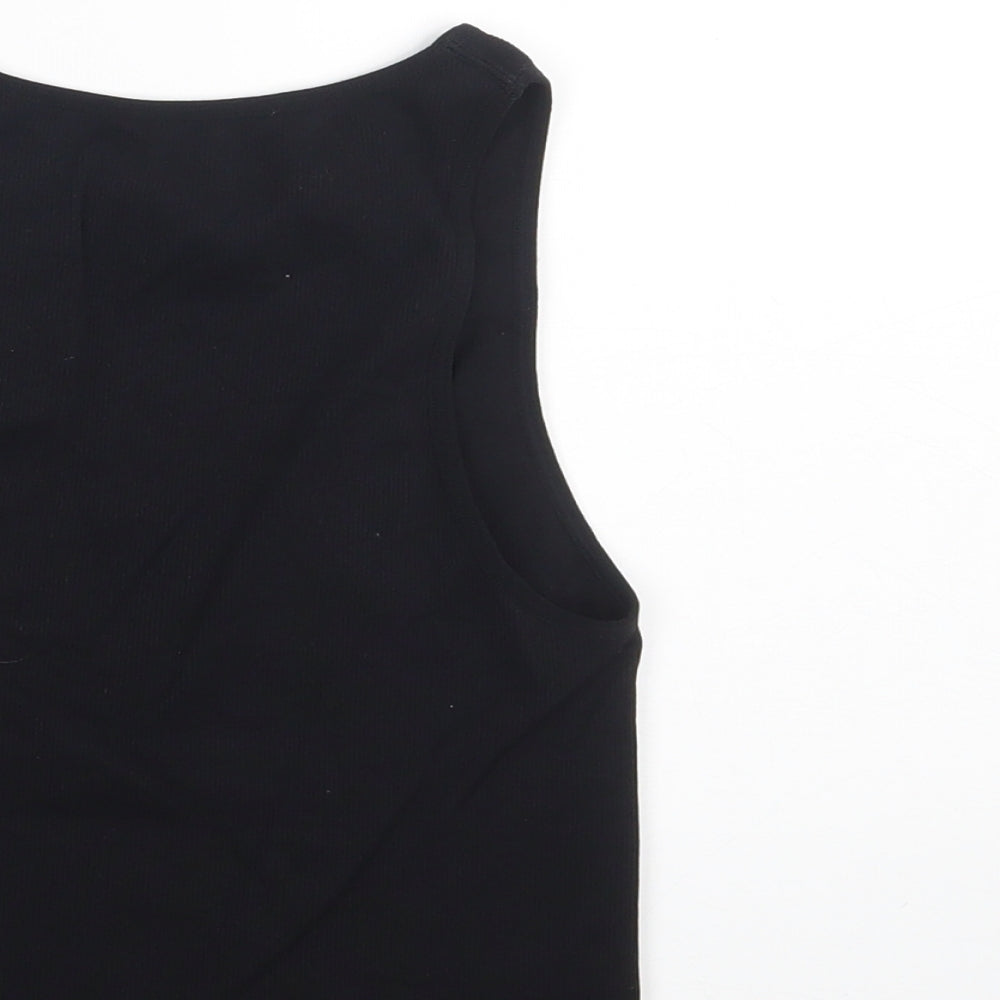 Primark Womens Black  Nylon Cropped Tank Size 10 Boat Neck