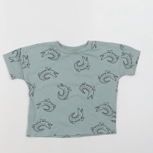 George Baby Green Geometric Cotton Basic T-Shirt Size 12-18 Months Crew Neck  - Crocodile Print