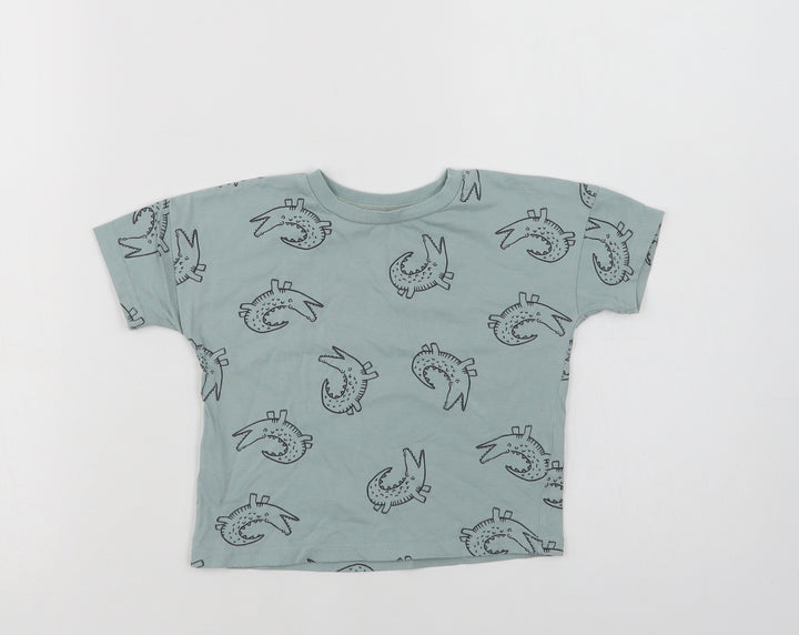 George Baby Green Geometric Cotton Basic T-Shirt Size 12-18 Months Crew Neck - Crocodile Print