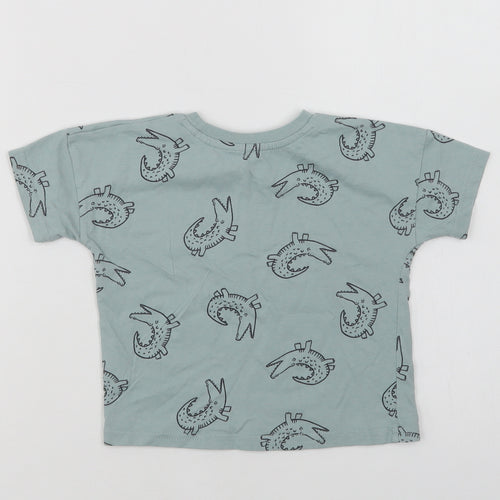 George Baby Green Geometric Cotton Basic T-Shirt Size 12-18 Months Crew Neck  - Crocodile Print