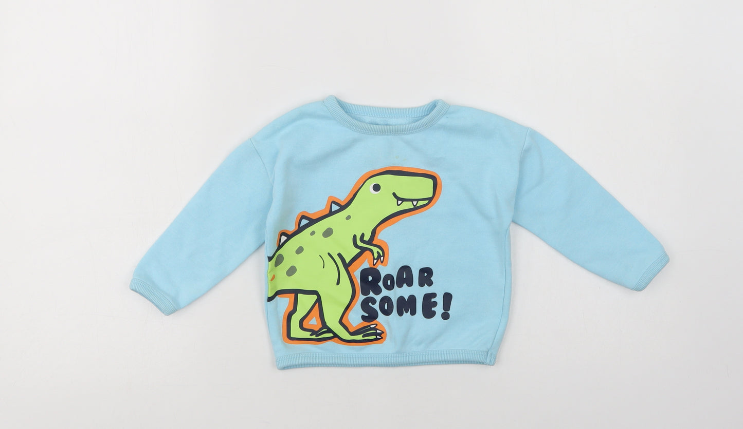 Dunnes Stores Baby Blue  Cotton Pullover Jumper Size 12-18 Months   - Dinosaur