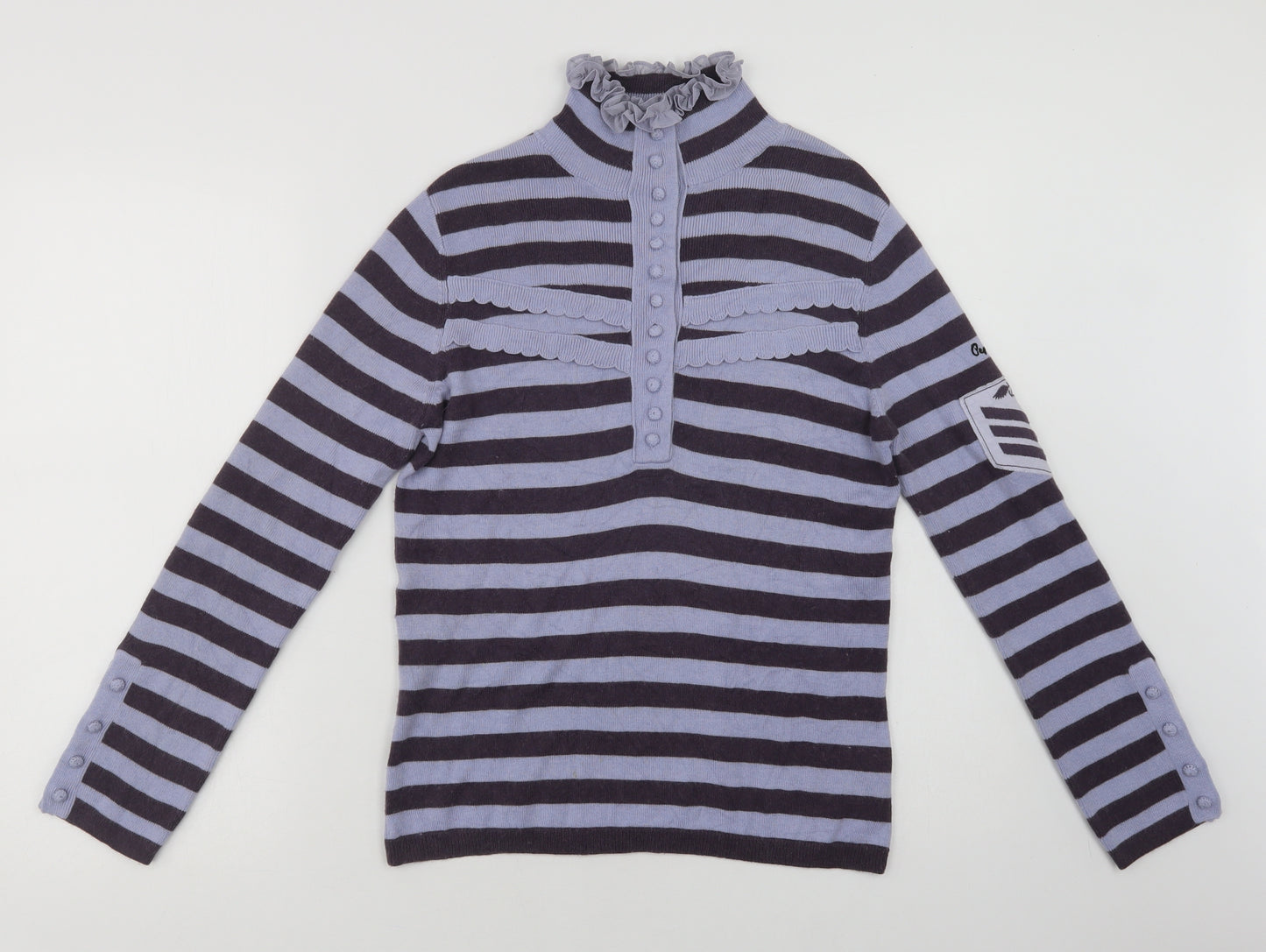 Pepe Jeans Womens Purple Collared Striped  Henley Jumper Size L