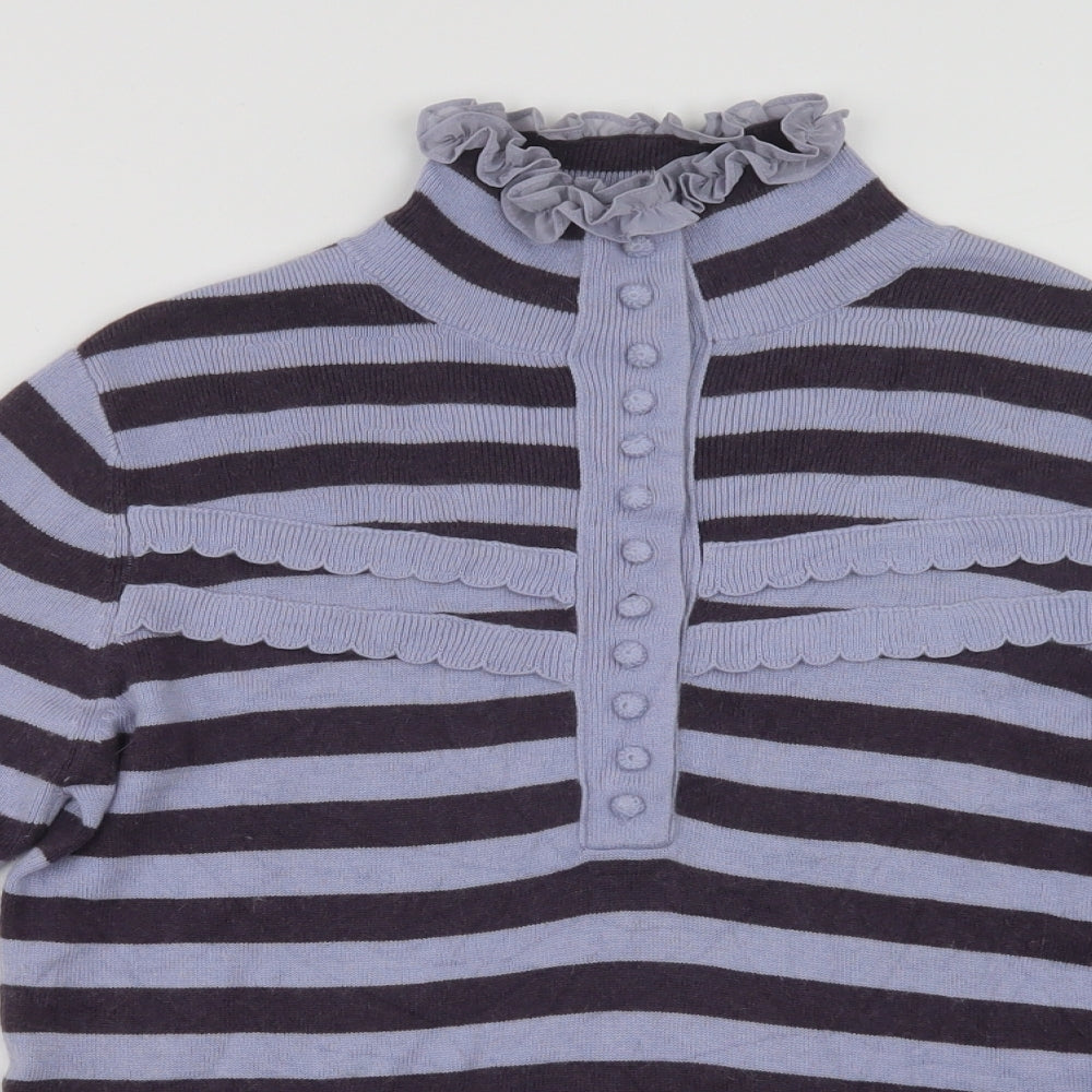 Pepe Jeans Womens Purple Collared Striped  Henley Jumper Size L