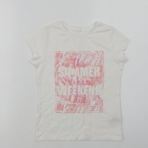 George Girls White  Cotton Basic T-Shirt Size 6-7 Years Crew Neck  - Summer Vibes