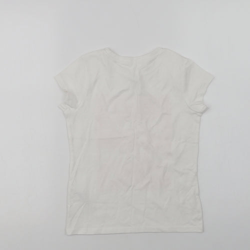 George Girls White  Cotton Basic T-Shirt Size 6-7 Years Crew Neck  - Summer Vibes