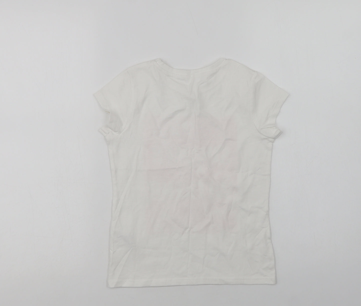 George Girls White  Cotton Basic T-Shirt Size 6-7 Years Crew Neck  - Summer Vibes