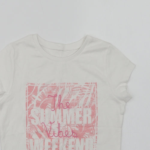 George Girls White  Cotton Basic T-Shirt Size 6-7 Years Crew Neck  - Summer Vibes
