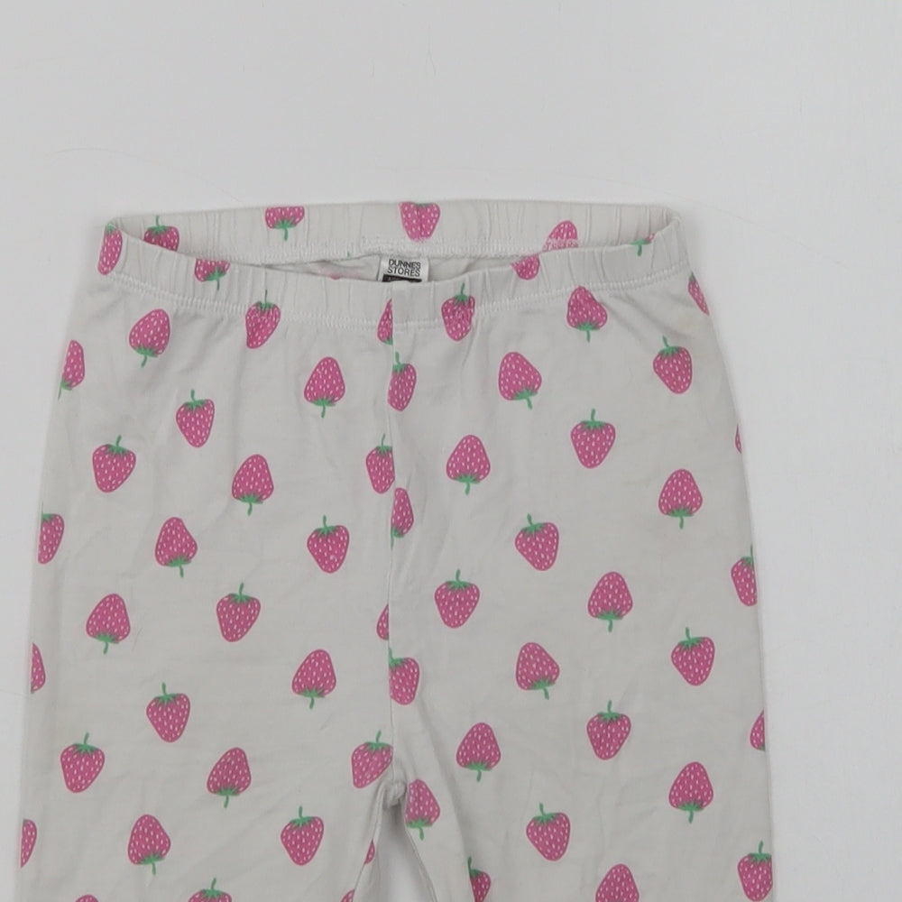 Dunnes Stores Girls White Geometric Cotton  Pyjama Pants Size 7-8 Years   - Strawberry Print