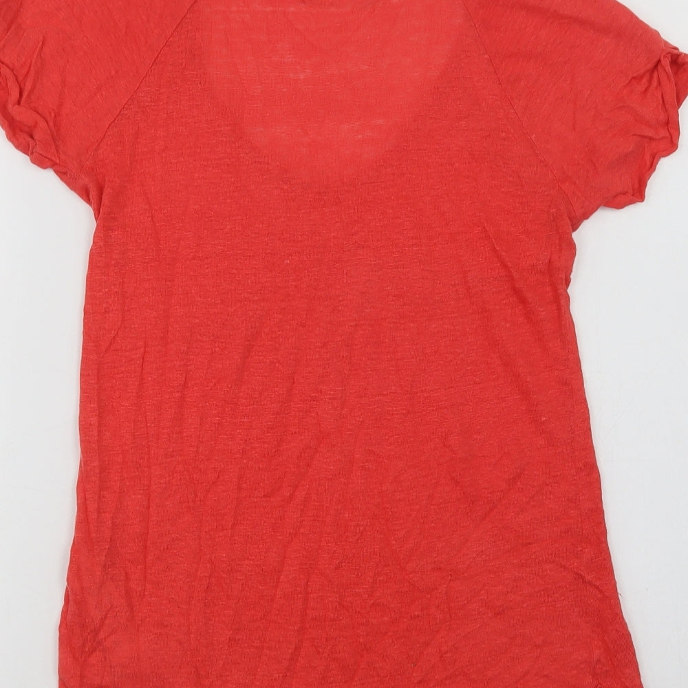 Zara Womens Red  Linen Basic T-Shirt Size S Scoop Neck