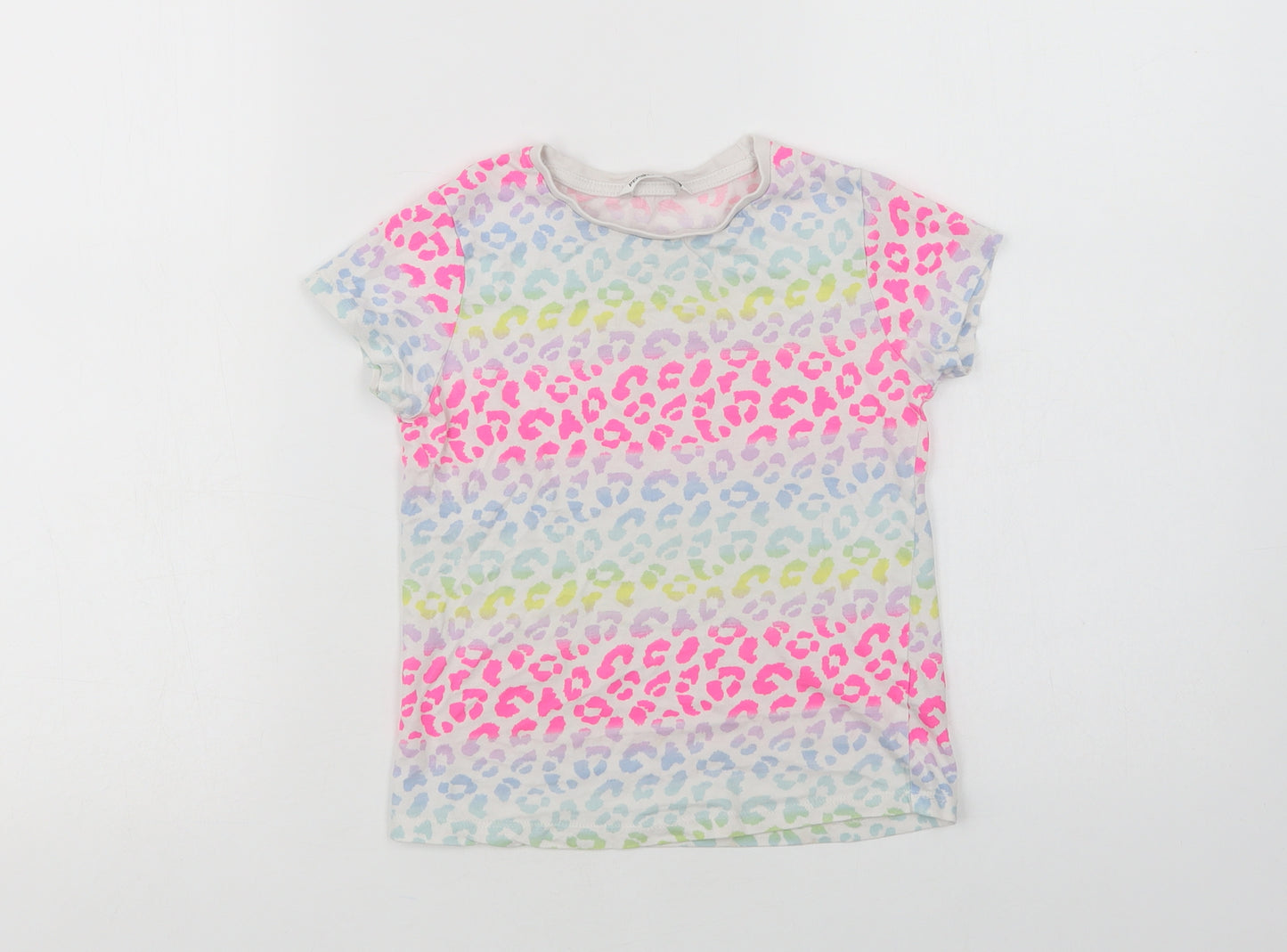 Pep & Co Girls Multicoloured Animal Print Cotton Basic T-Shirt Size 6-7 Years Crew Neck
