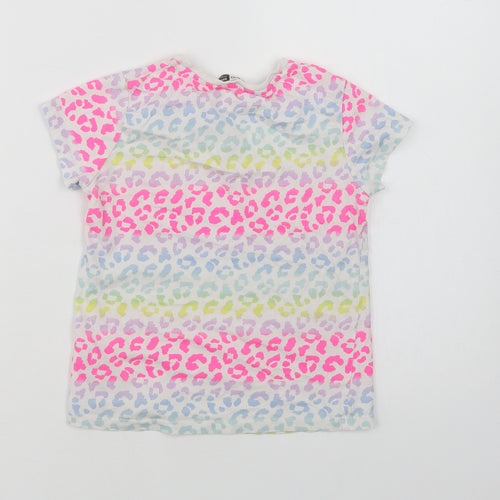Pep & Co Girls Multicoloured Animal Print Cotton Basic T-Shirt Size 6-7 Years Crew Neck