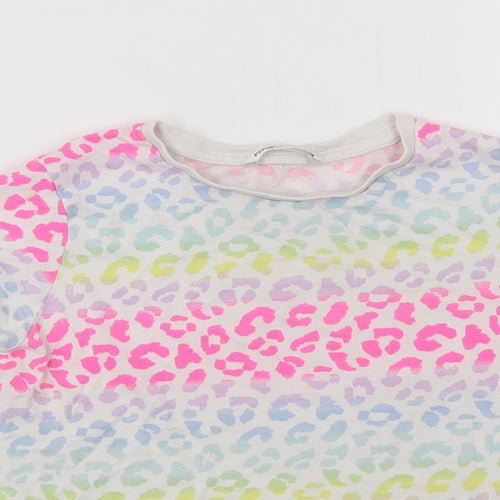 Pep & Co Girls Multicoloured Animal Print Cotton Basic T-Shirt Size 6-7 Years Crew Neck