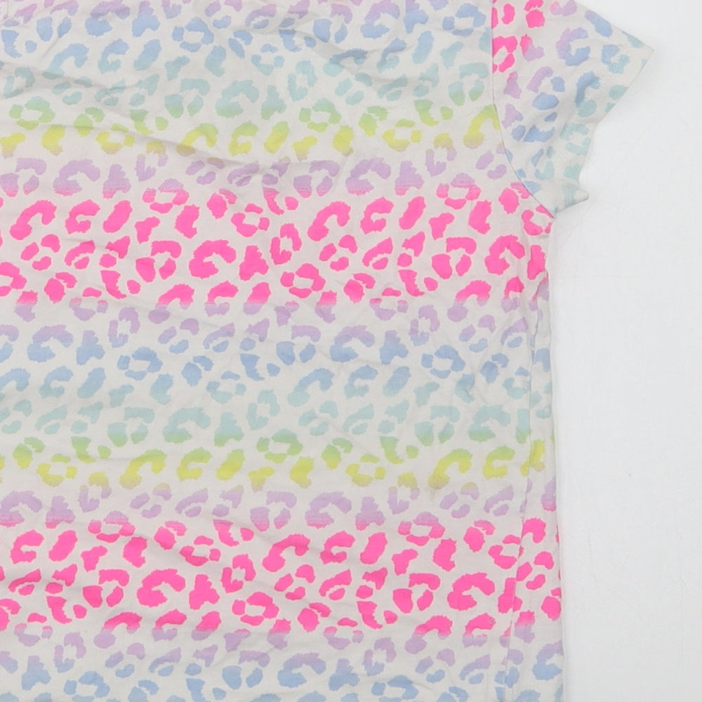 Pep & Co Girls Multicoloured Animal Print Cotton Basic T-Shirt Size 6-7 Years Crew Neck