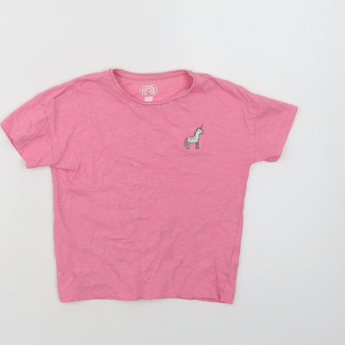 F&F Girls Pink  Cotton Basic T-Shirt Size 5-6 Years Crew Neck  - Unicorn