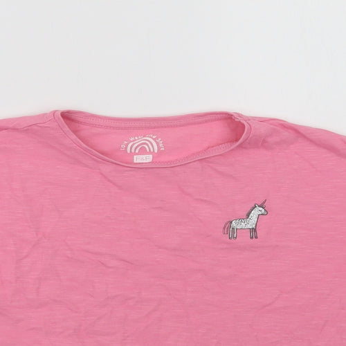 F&F Girls Pink  Cotton Basic T-Shirt Size 5-6 Years Crew Neck  - Unicorn